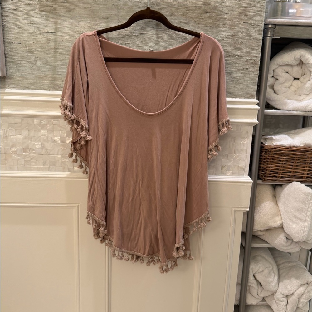 Small fits medium Anthropologie Eri + Ali Tasseled dolman Poncho Top beige - Picture 3 of 11